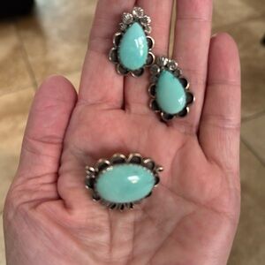 Native American earring and broach with sterling silver and turquoise